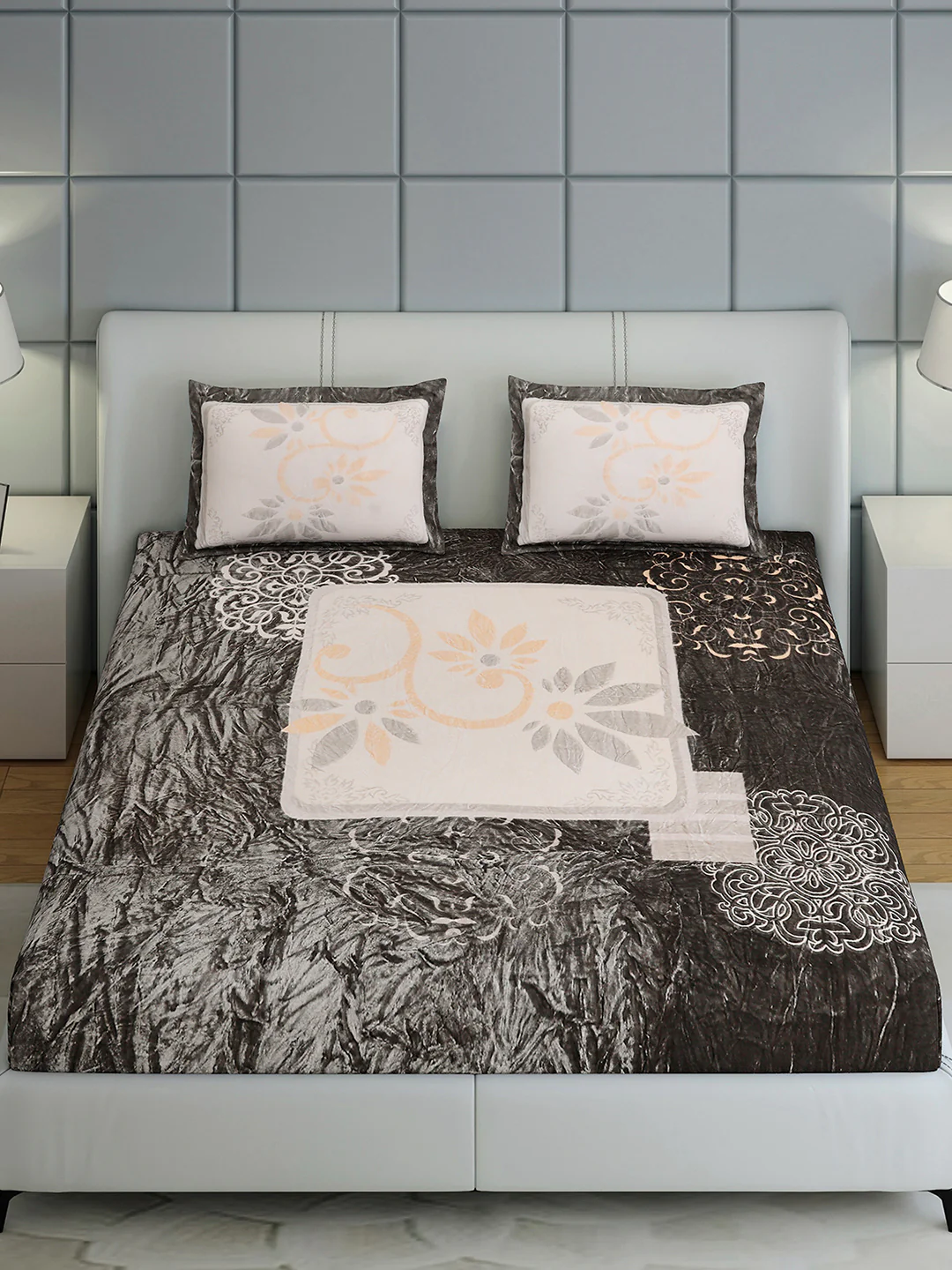 331 GSM Polyester Double Bed 1 Bedsheet with 2 Pillow Cover (Miranda) - Image 3