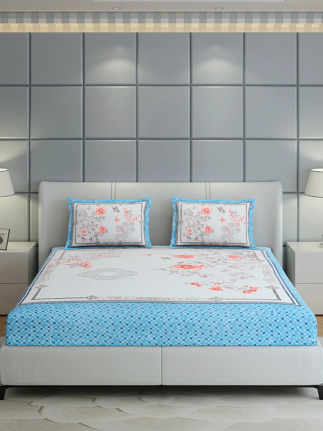 331 GSM Polyester Double Bed 1 Bedsheet with 2 Pillow Cover (Miranda) - Image 2