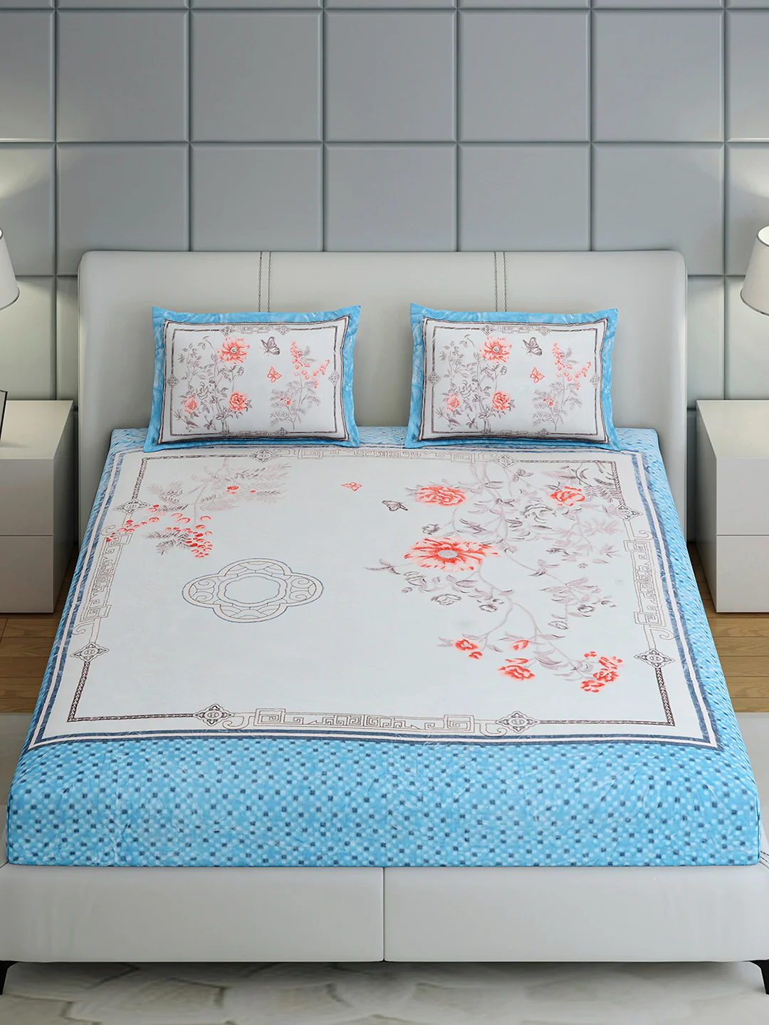 331 GSM Polyester Double Bed 1 Bedsheet with 2 Pillow Cover (Miranda) - Image 3