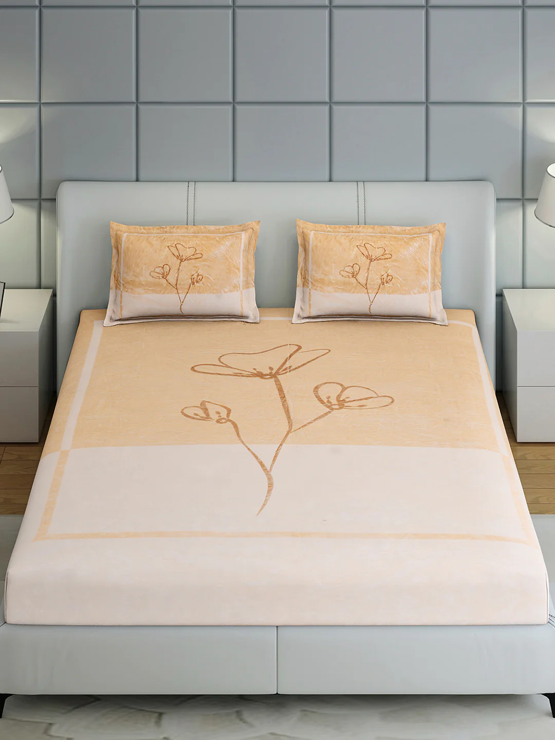 331 GSM Polyester Double Bed 1 Bedsheet with 2 Pillow Cover (Miranda) - Image 3