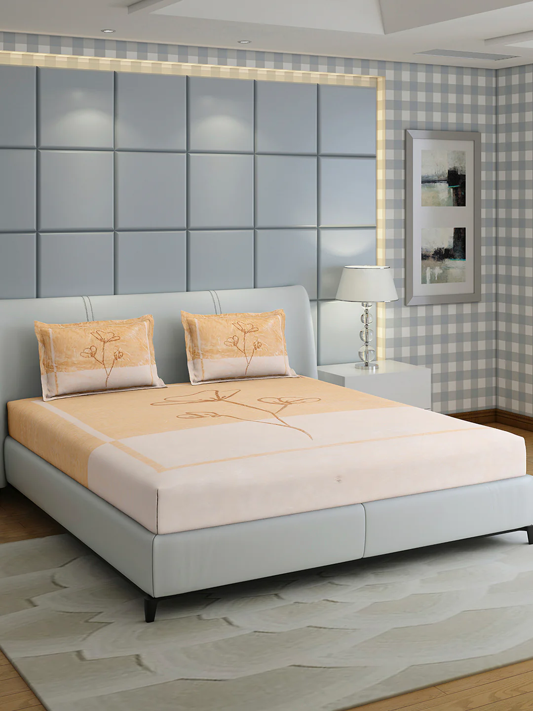 331 GSM Polyester Double Bed 1 Bedsheet with 2 Pillow Cover (Miranda) - Image 4