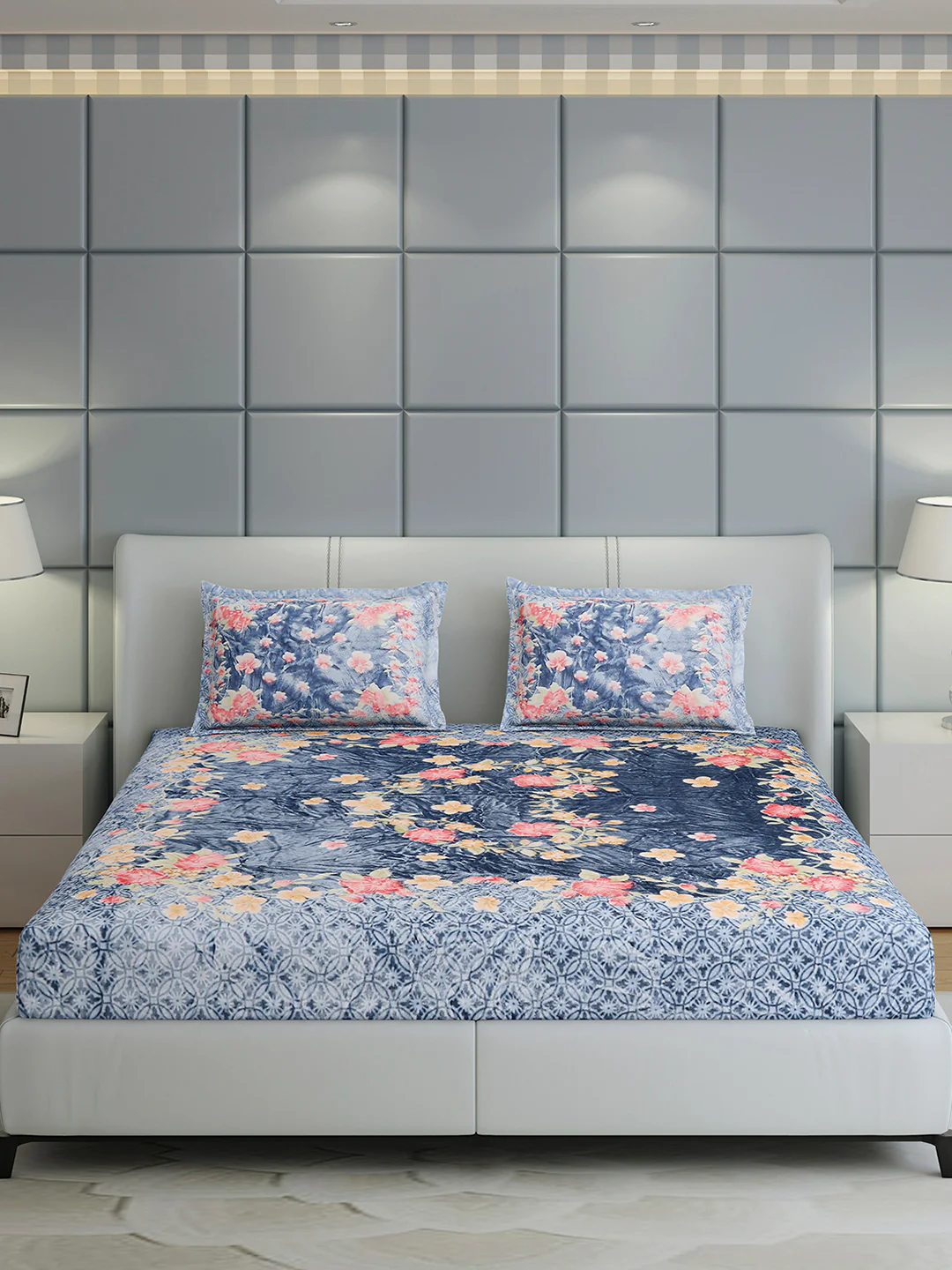 331 GSM Polyester Double Bed 1 Bedsheet with 2 Pillow Cover (Miranda) - Image 2