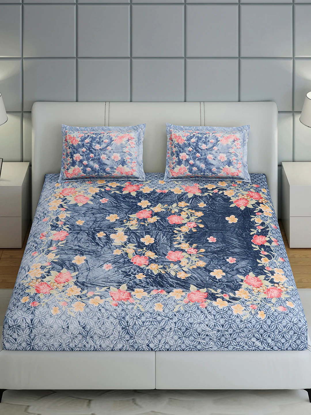 331 GSM Polyester Double Bed 1 Bedsheet with 2 Pillow Cover (Miranda) - Image 3