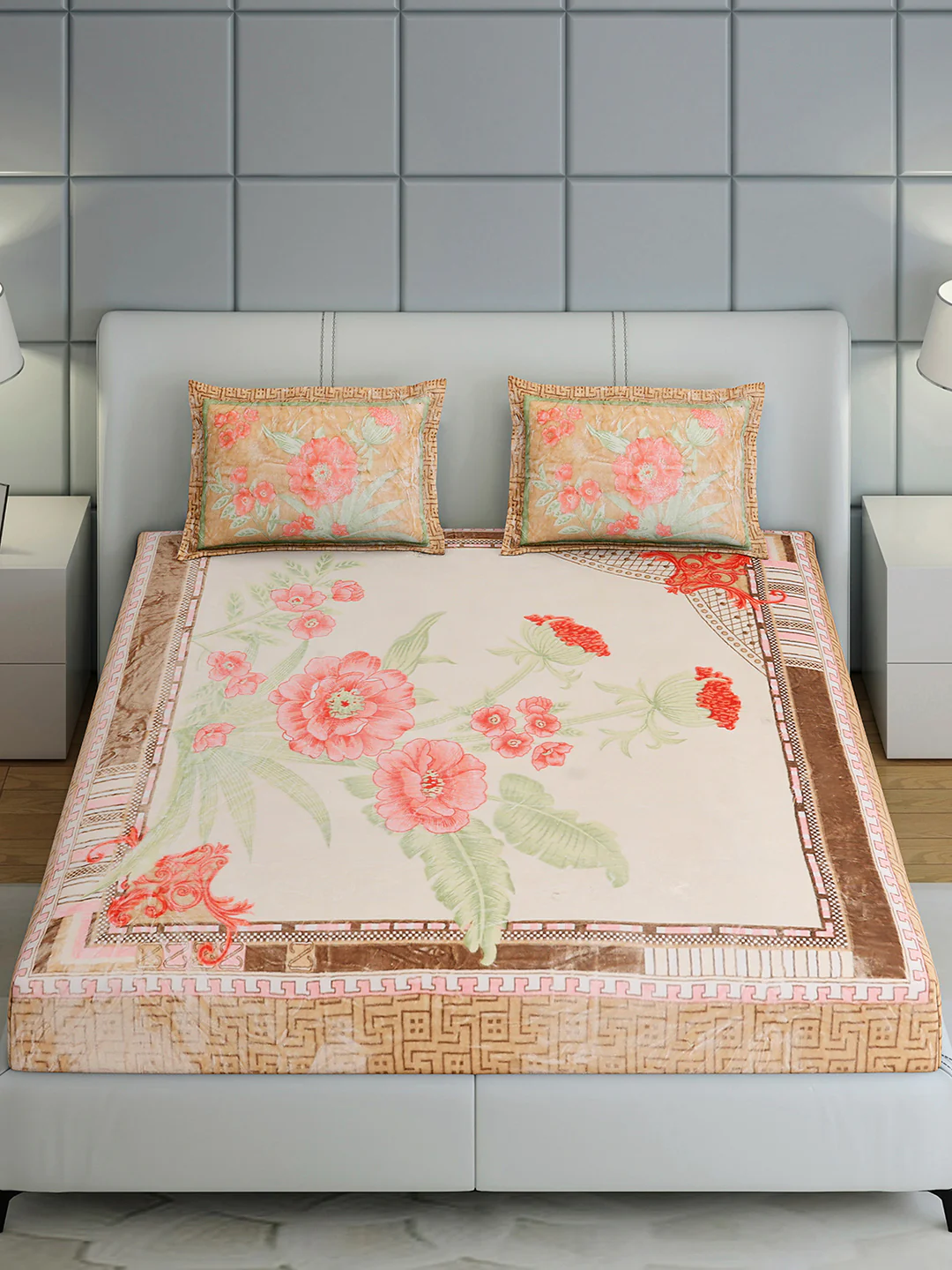331 GSM Polyester Double Bed 1 Bedsheet with 2 Pillow Cover (Miranda) - Image 3