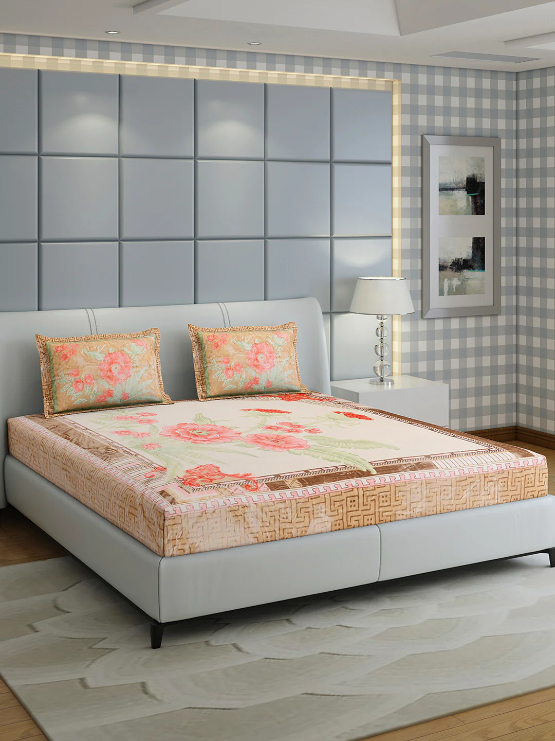 331 GSM Polyester Double Bed 1 Bedsheet with 2 Pillow Cover (Miranda) - Image 4