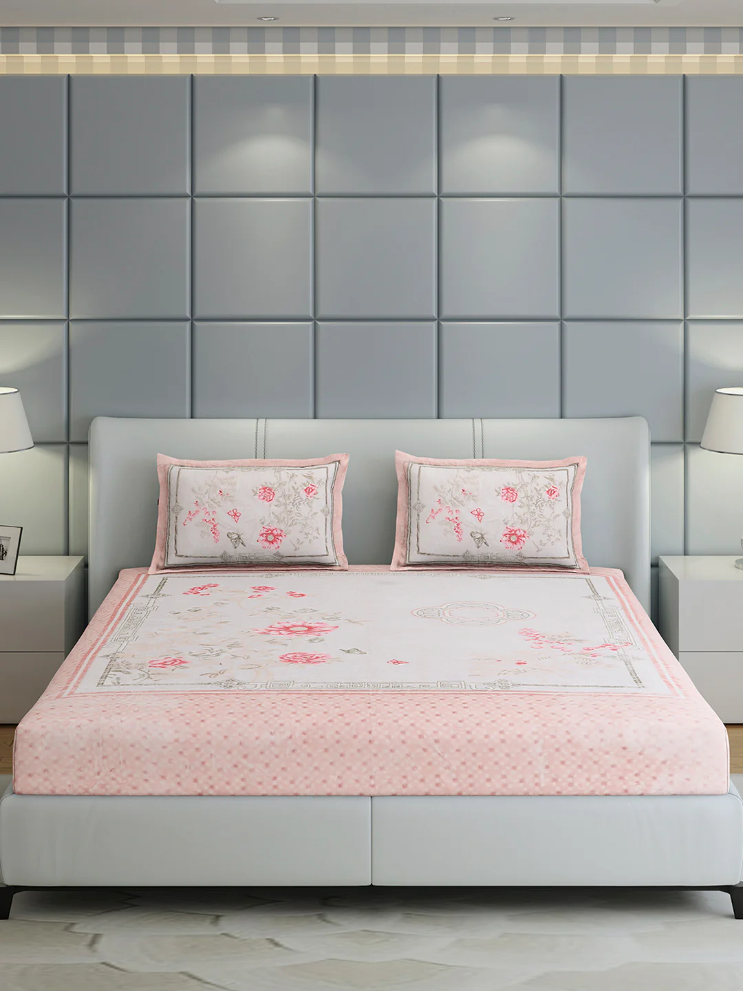 331 GSM Polyester Double Bed 1 Bedsheet with 2 Pillow Cover (Miranda) - Image 2