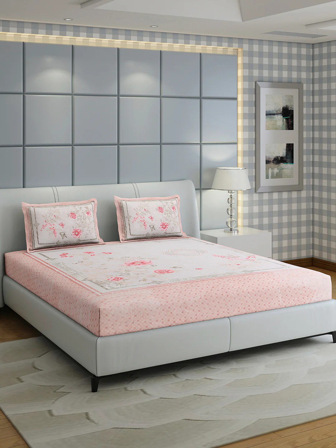 331 GSM Polyester Double Bed 1 Bedsheet with 2 Pillow Cover (Miranda) - Image 4