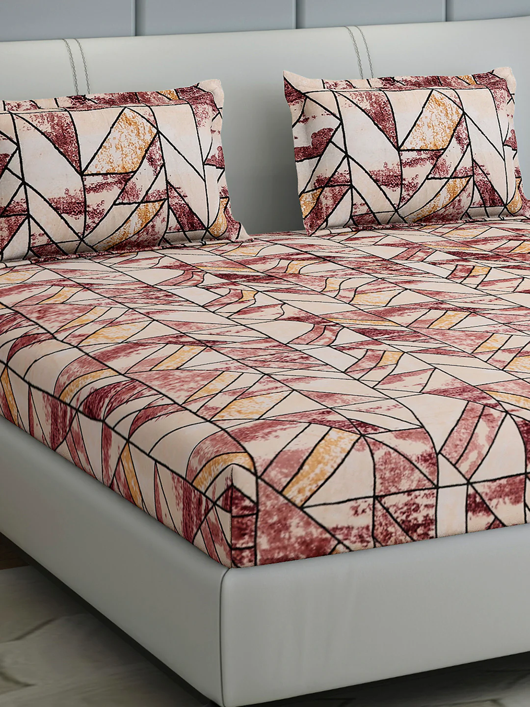 349 GSM Polyester King Bed 1 Bedsheet with 2 Pillow Cover (Carnival)