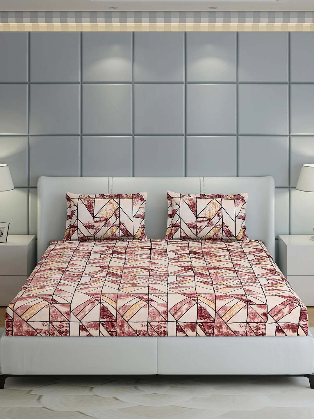 349 GSM Polyester King Bed 1 Bedsheet with 2 Pillow Cover (Carnival) - Image 2
