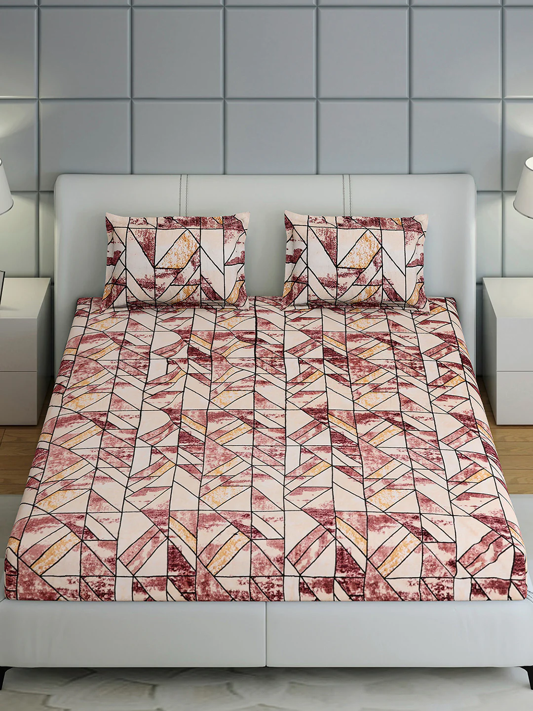 349 GSM Polyester King Bed 1 Bedsheet with 2 Pillow Cover (Carnival) - Image 3