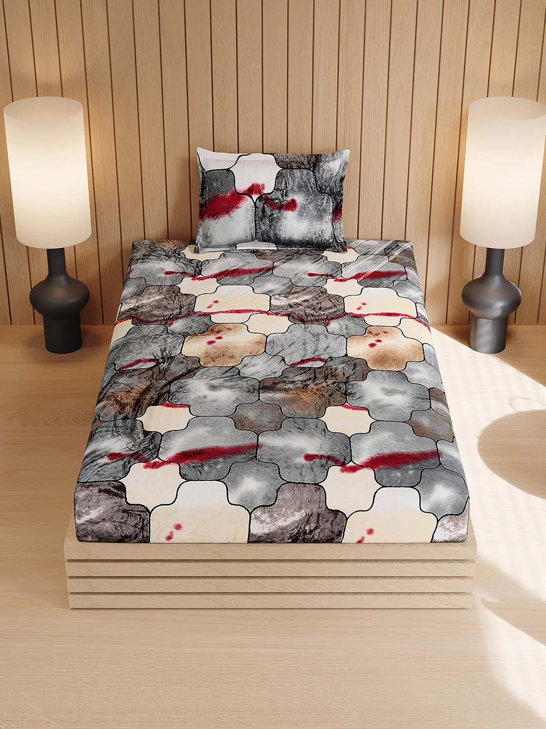 353 GSM Polyester Single Bed 1 Bedsheet with 1 Pillow Cover (Ira) - Image 3