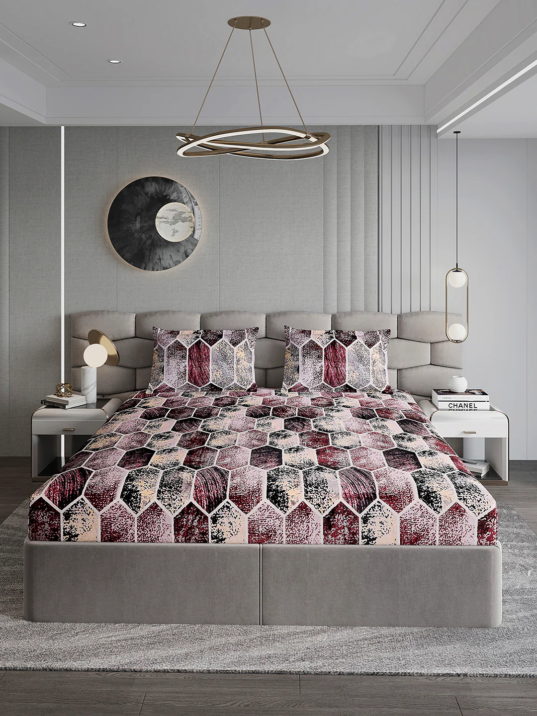 371 GSM Polyester King Bed 1 Bedsheet with 2 Pillow Cover (Rubina King) - Image 2