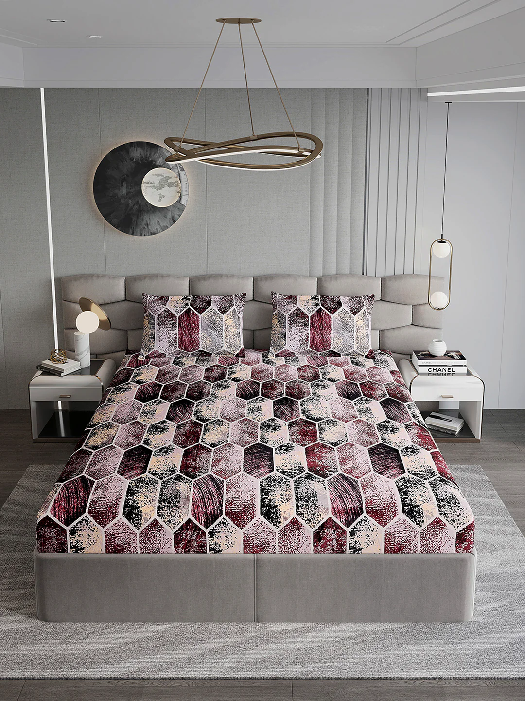 371 GSM Polyester King Bed 1 Bedsheet with 2 Pillow Cover (Rubina King) - Image 3