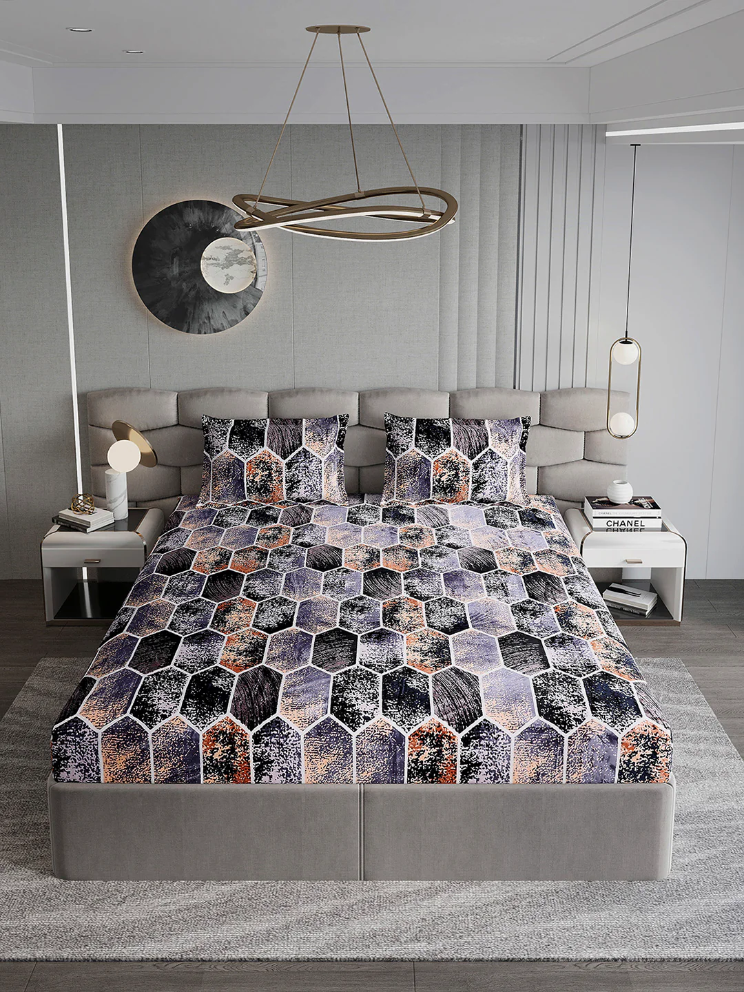 371 GSM Polyester King Bed 1 Bedsheet with 2 Pillow Cover (Rubina King) - Image 3
