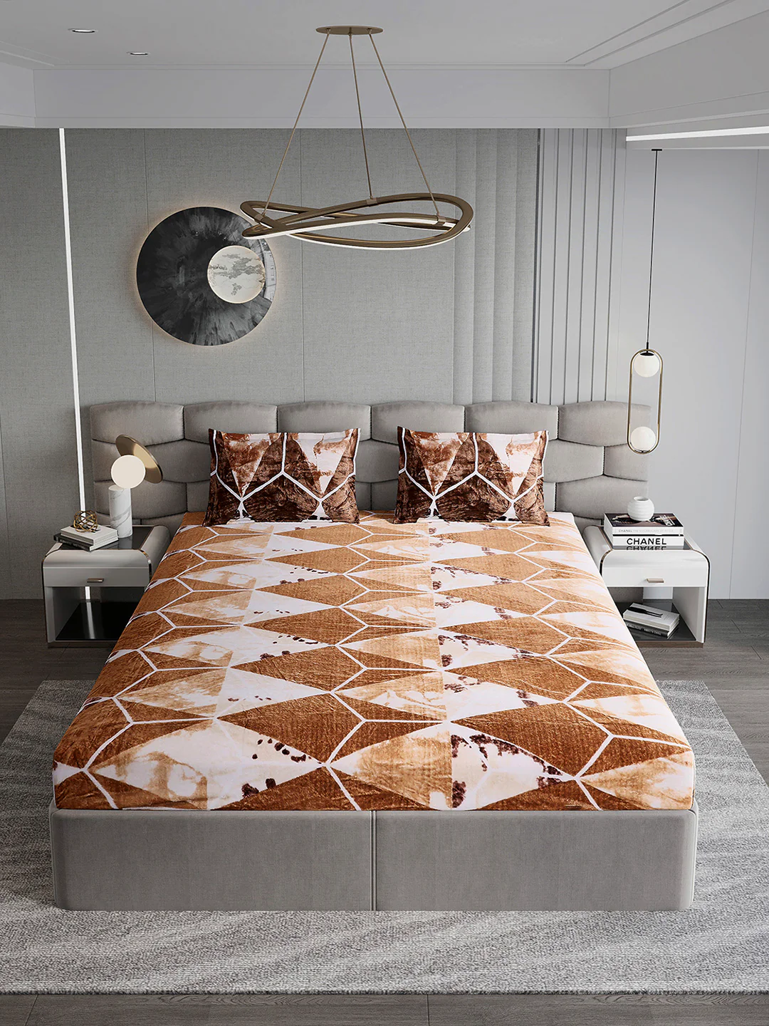 374 GSM Polyester Double Bed 1 Bedsheet with 2 Pillow Cover (Impression) - Image 3
