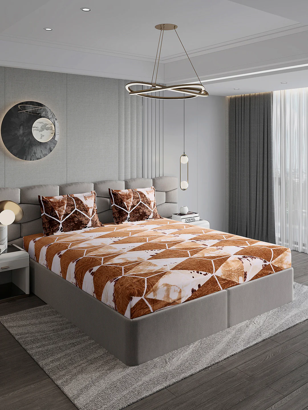374 GSM Polyester Double Bed 1 Bedsheet with 2 Pillow Cover (Impression) - Image 4