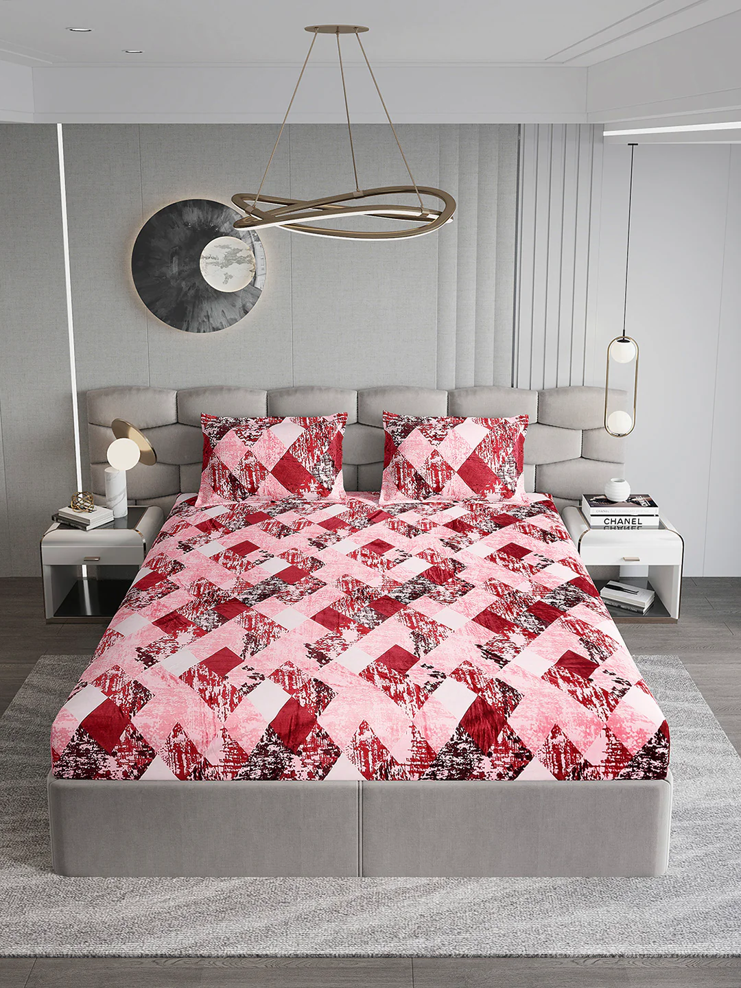 374 GSM Polyester Double Bed 1 Bedsheet with 2 Pillow Cover (Impression) - Image 3