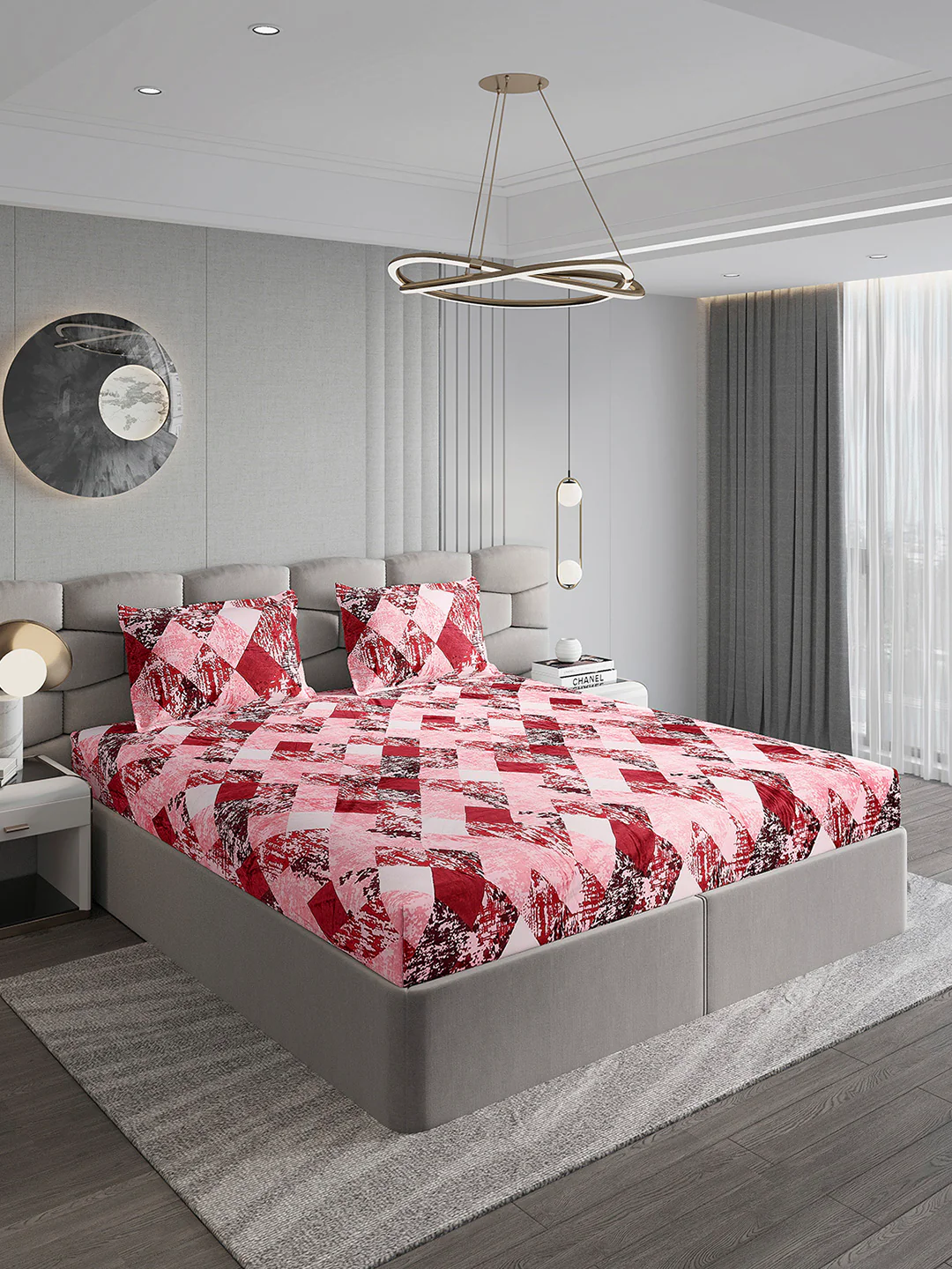 374 GSM Polyester Double Bed 1 Bedsheet with 2 Pillow Cover (Impression) - Image 4