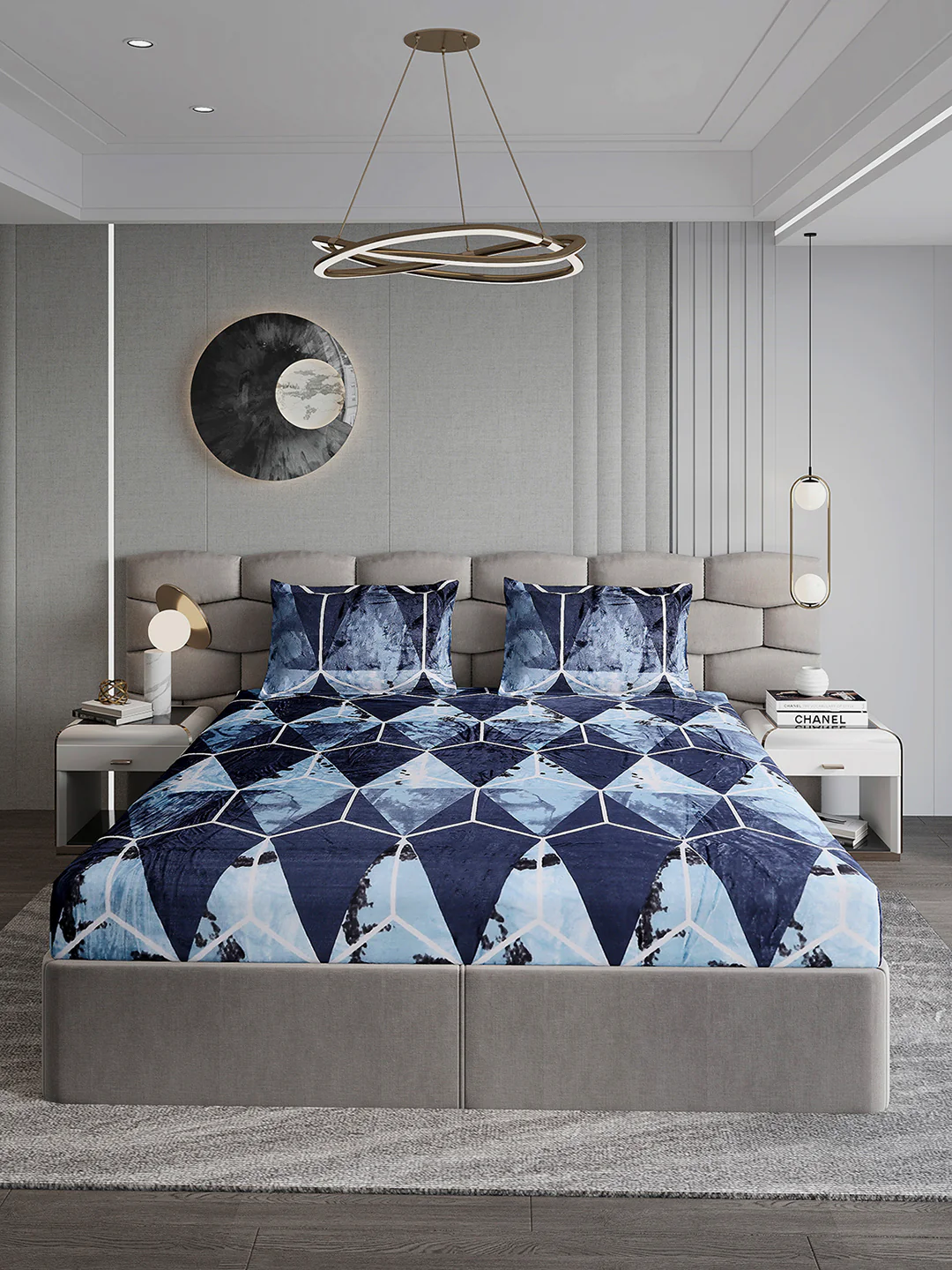 374 GSM Polyester Double Bed 1 Bedsheet with 2 Pillow Cover (Impression) - Image 2