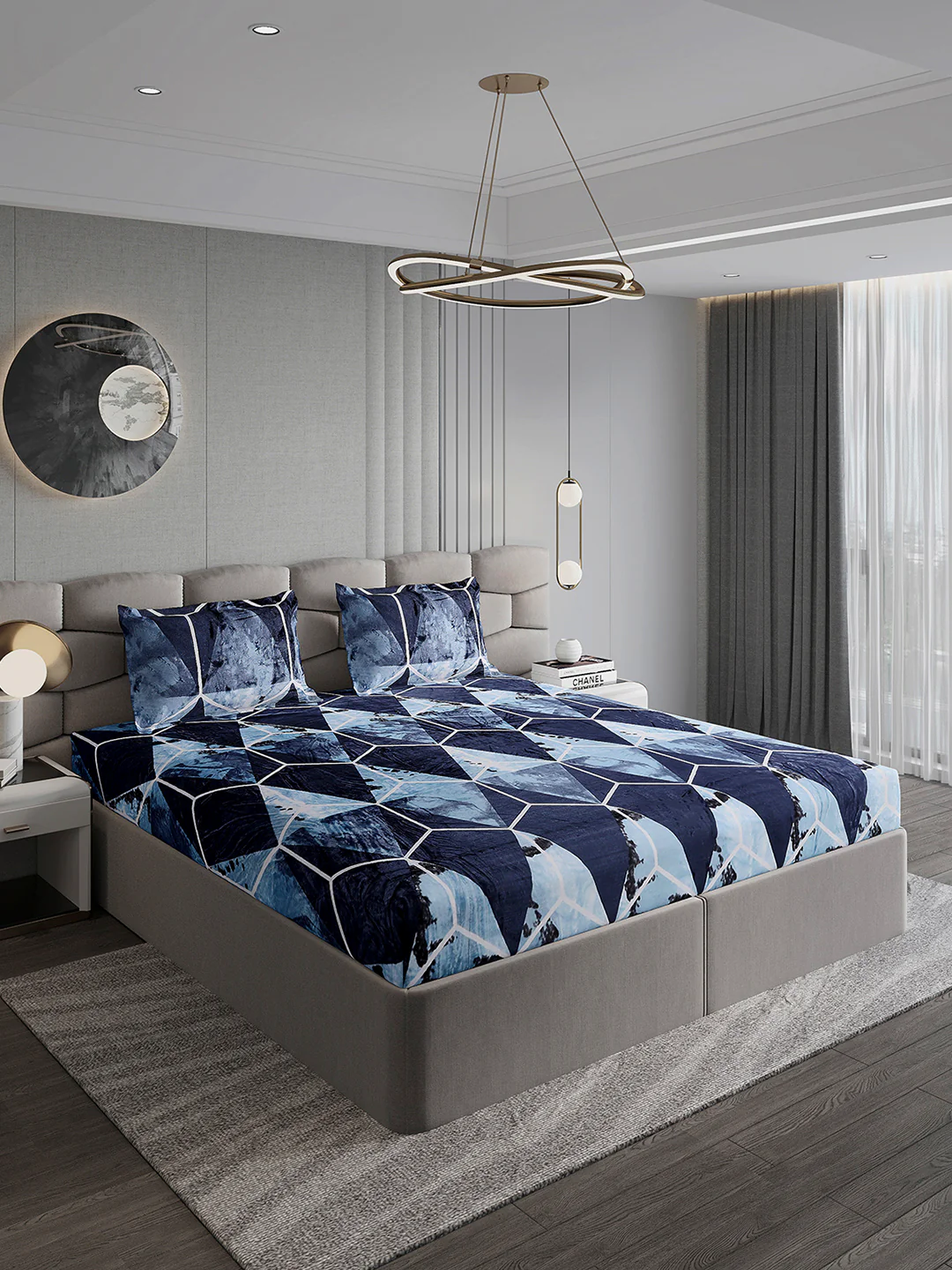 374 GSM Polyester Double Bed 1 Bedsheet with 2 Pillow Cover (Impression) - Image 4