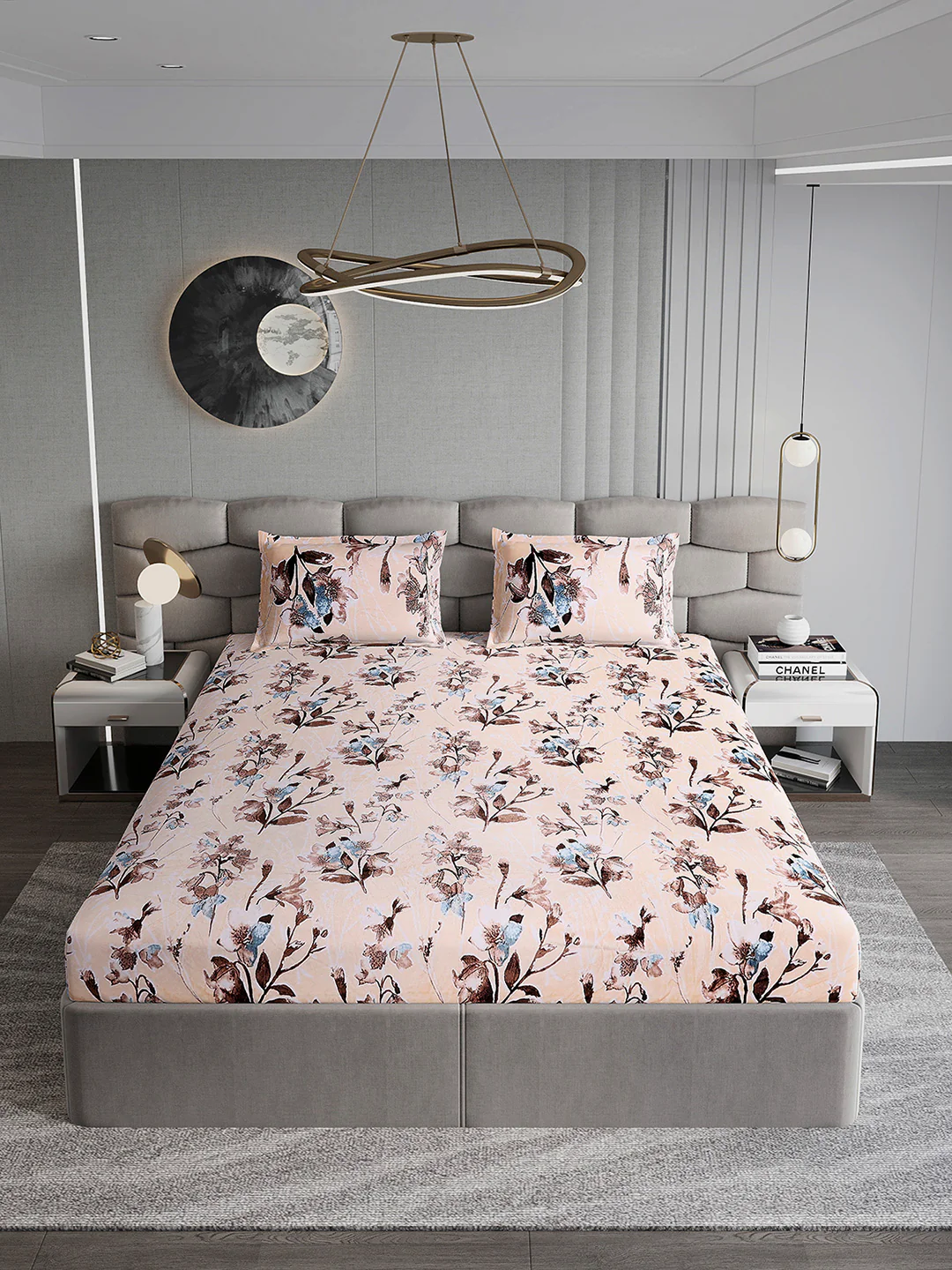 374 GSM Polyester Double Bed 1 Bedsheet with 2 Pillow Cover (Impression) - Image 3