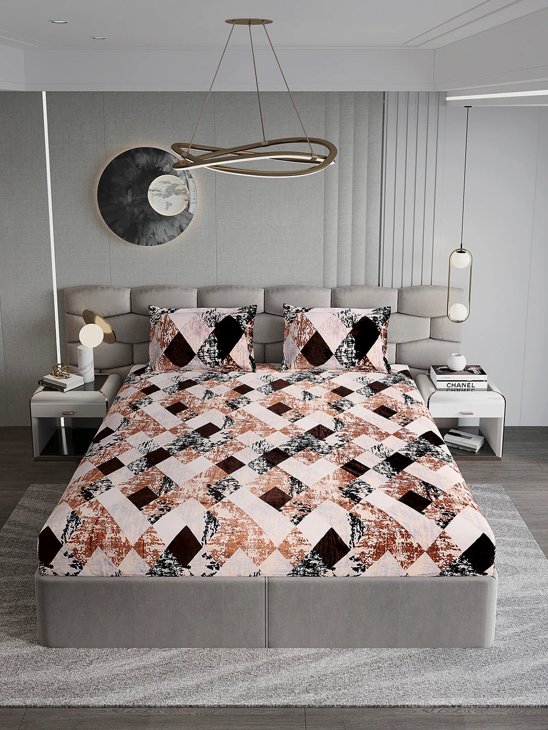 374 GSM Polyester Double Bed 1 Bedsheet with 2 Pillow Cover (Impression) - Image 3