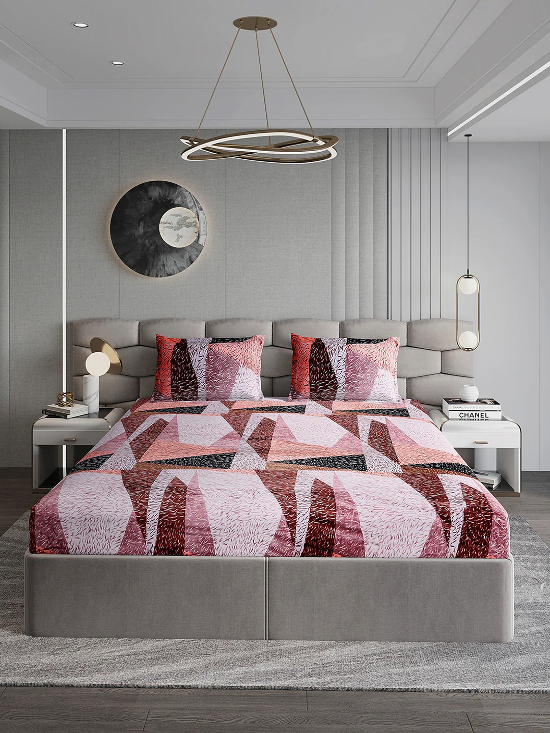 374 GSM Polyester Double Bed 1 Bedsheet with 2 Pillow Cover (Impression) - Image 2