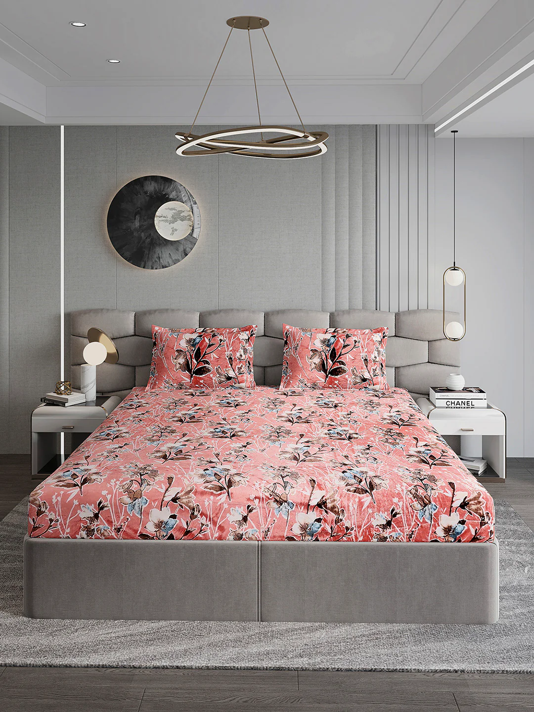 374 GSM Polyester Double Bed 1 Bedsheet with 2 Pillow Cover (Impression) - Image 2