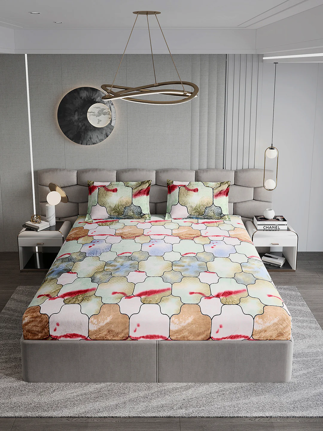 374 GSM Polyester Double Bed 1 Bedsheet with 2 Pillow Cover (Impression) - Image 3