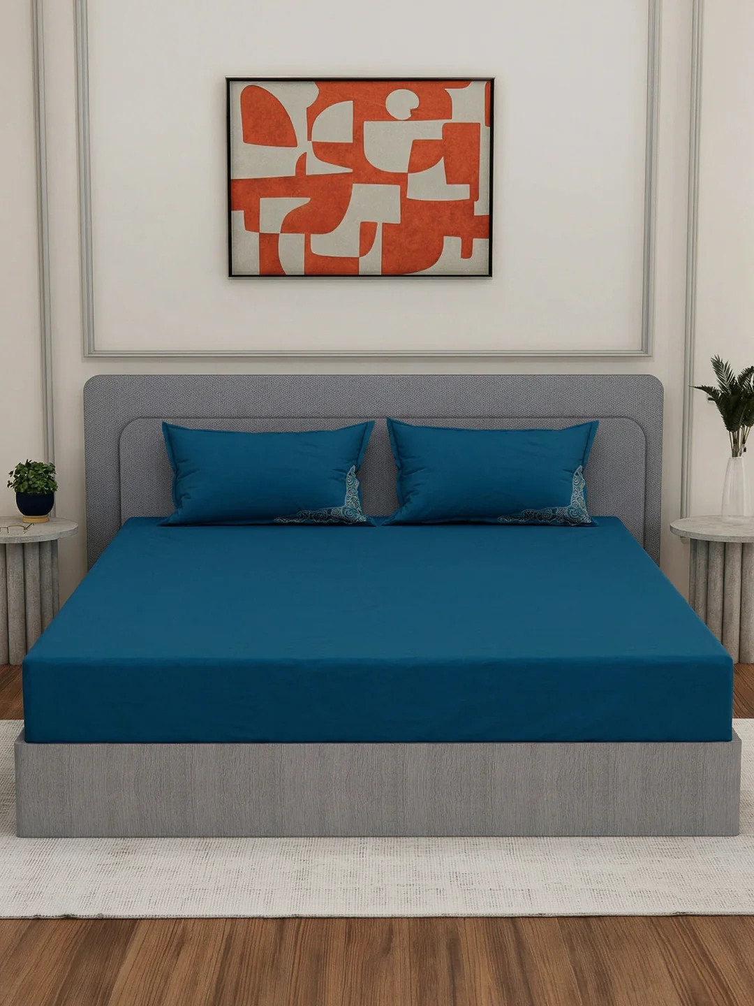 Luxury 400 TC Pure Cotton King Size Bedsheet with 2 Pillow Covers Lace Magic Collection - Image 5