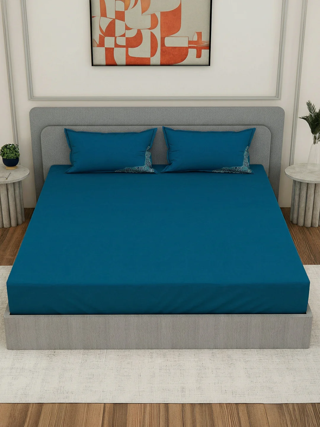 Luxury 400 TC Pure Cotton King Size Bedsheet with 2 Pillow Covers Lace Magic Collection - Image 6
