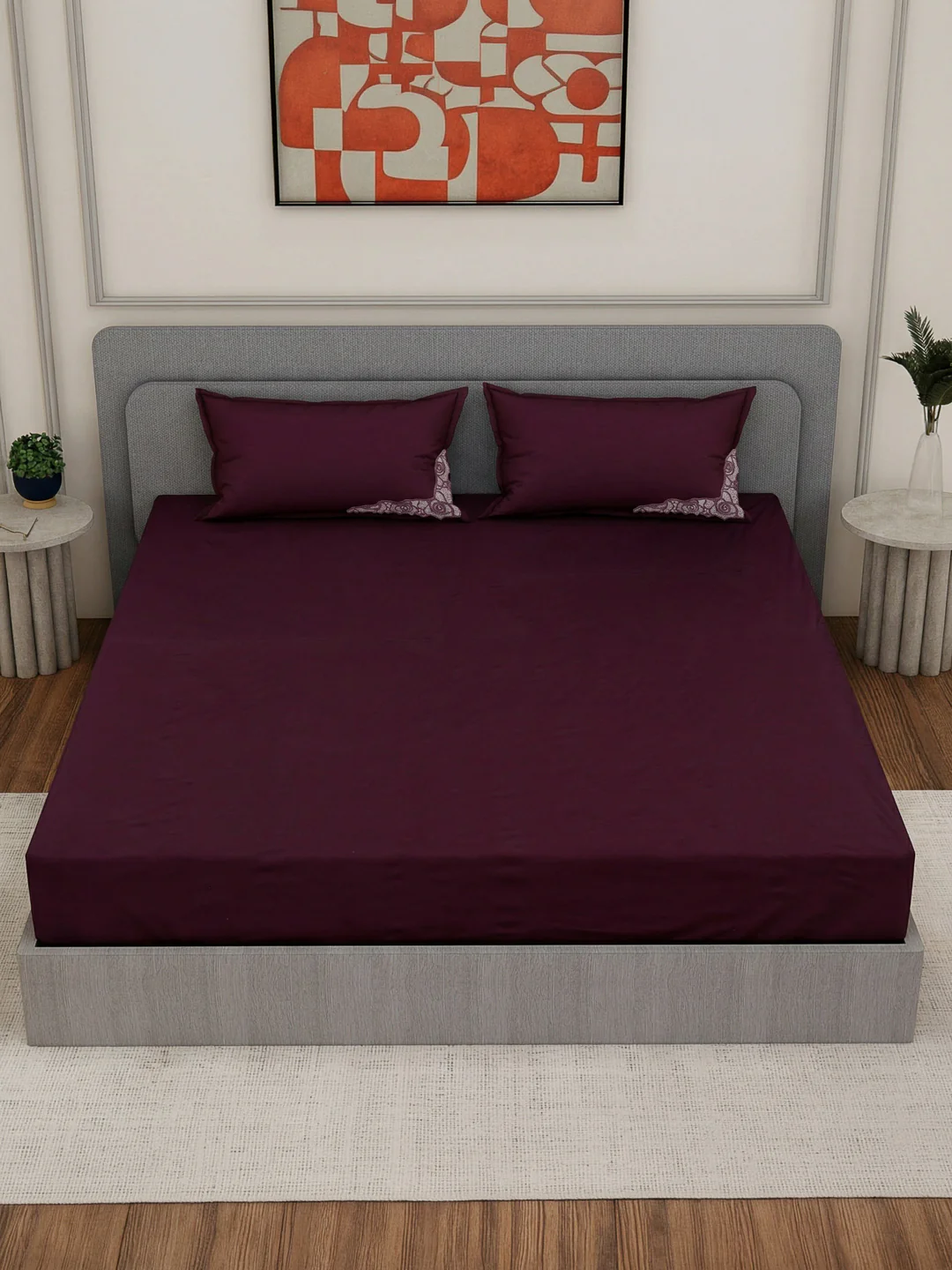 Luxury 400 TC Pure Cotton King Size Bedsheet with 2 Pillow Covers Lace Magic Collection - Image 6