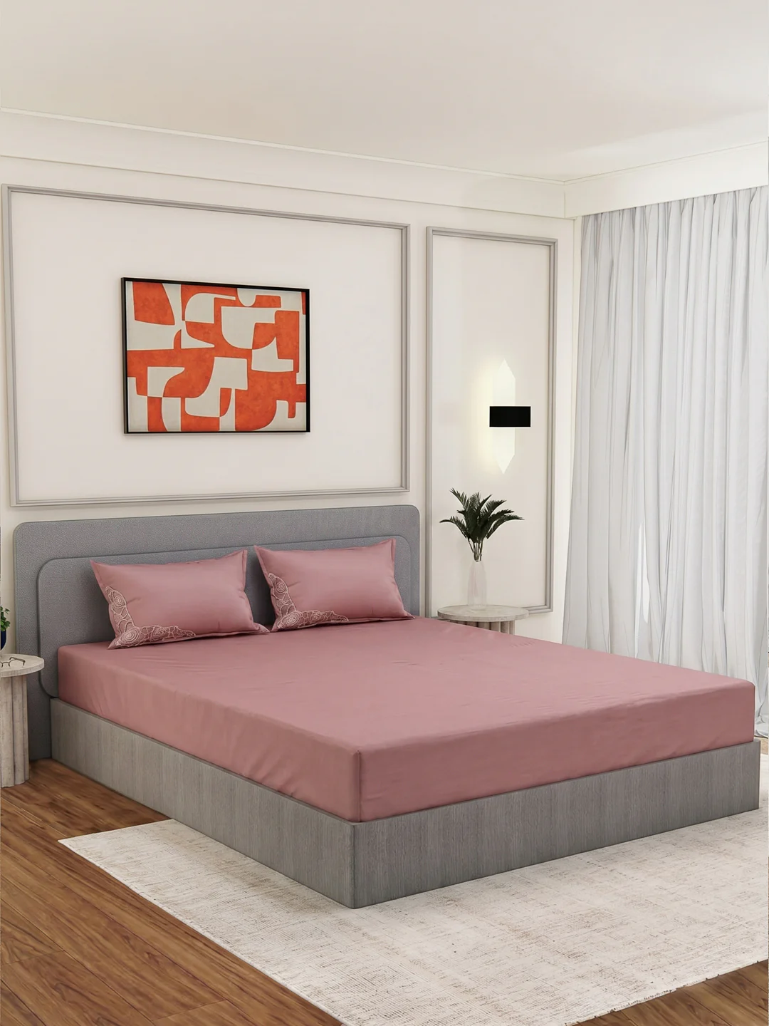 Luxury 400 TC Pure Cotton King Size Bedsheet with 2 Pillow Covers Lace Magic Collection - Image 2