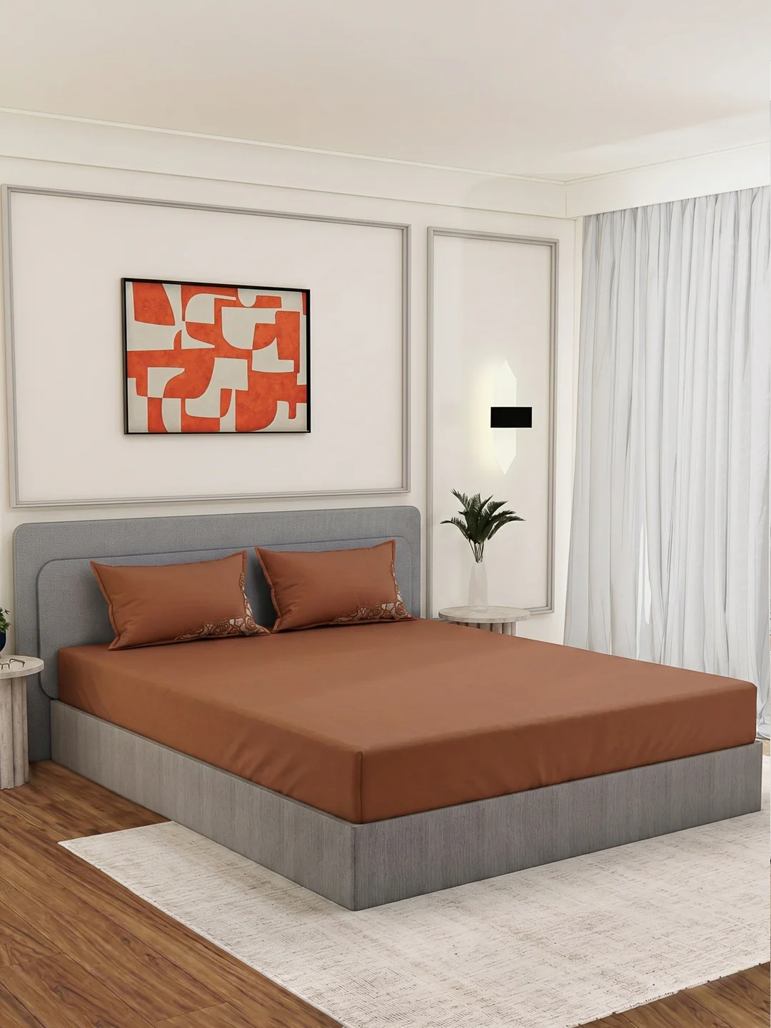 Luxury 400 TC Pure Cotton King Size Bedsheet with 2 Pillow Covers Lace Magic Collection - Image 2
