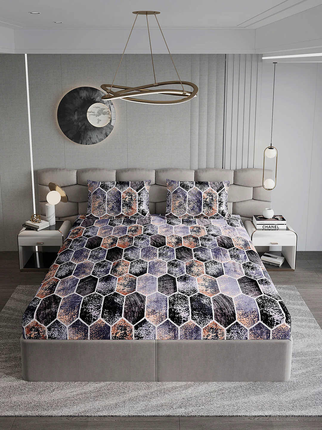 404 GSM Polyester Double Bed 1 Bedsheet with 2 Pillow Cover (Ruby Gold) - Image 3
