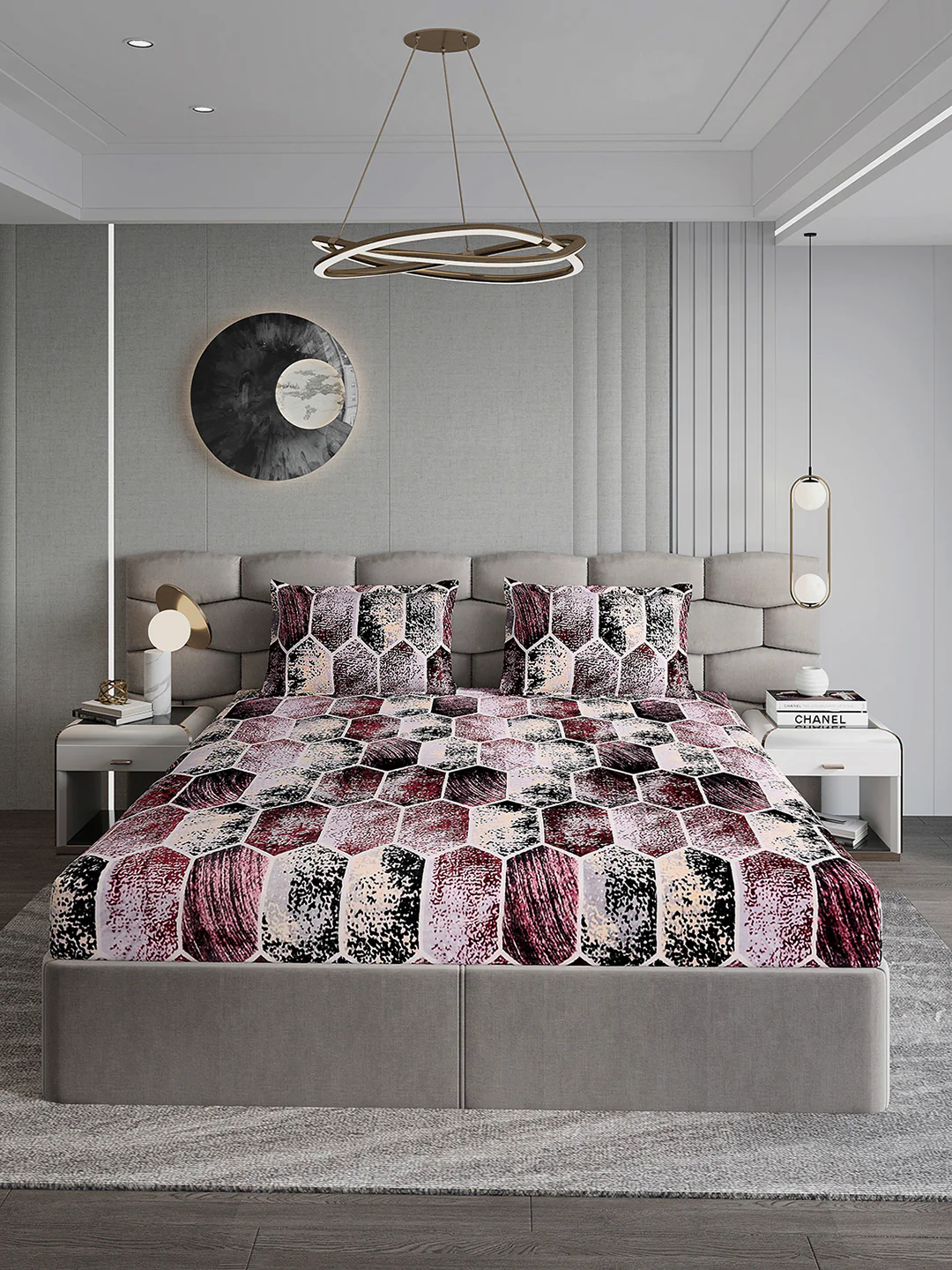 404 GSM Polyester Double Bed 1 Bedsheet with 2 Pillow Cover (Ruby Gold) - Image 2