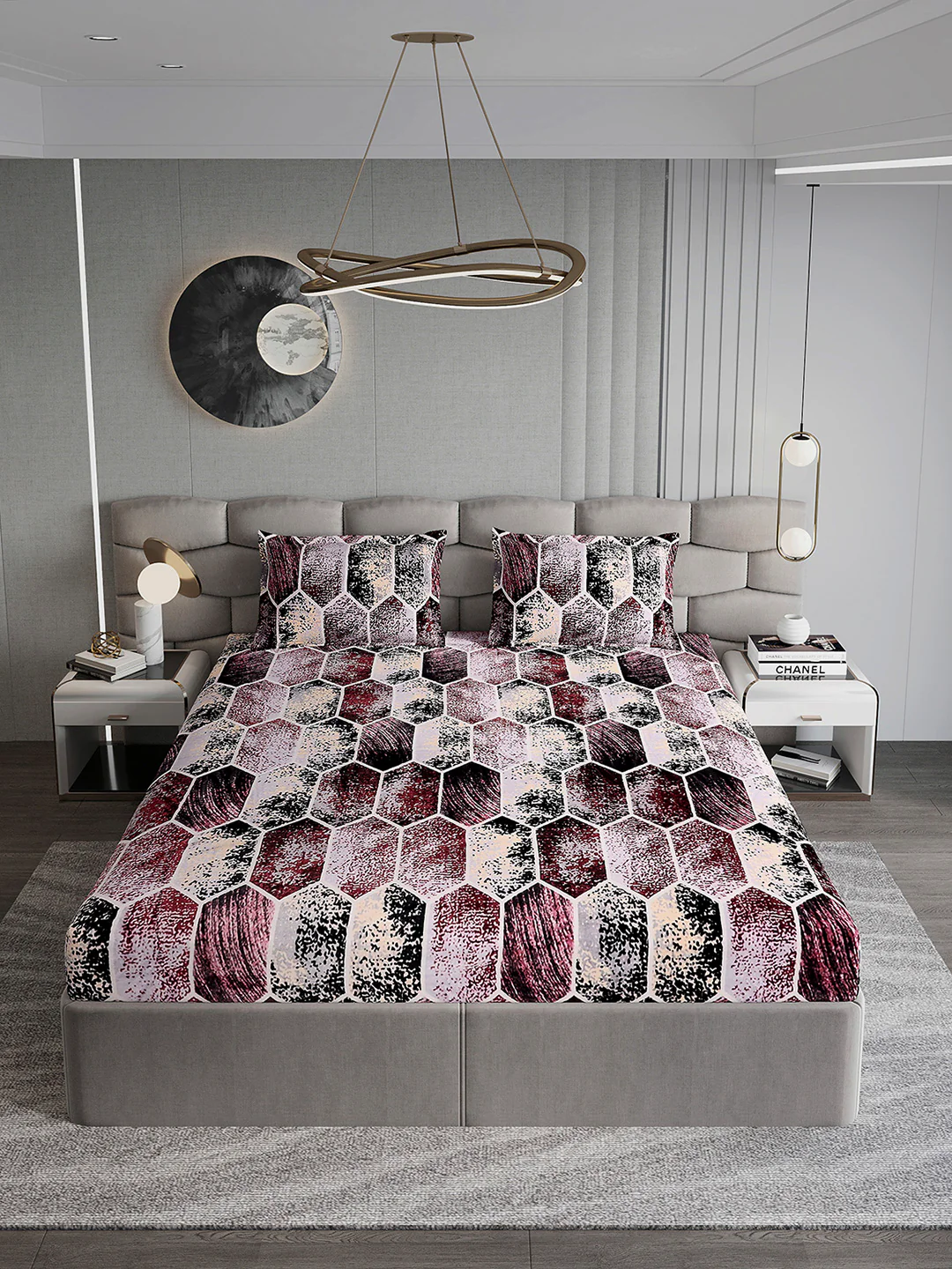 404 GSM Polyester Double Bed 1 Bedsheet with 2 Pillow Cover (Ruby Gold) - Image 3