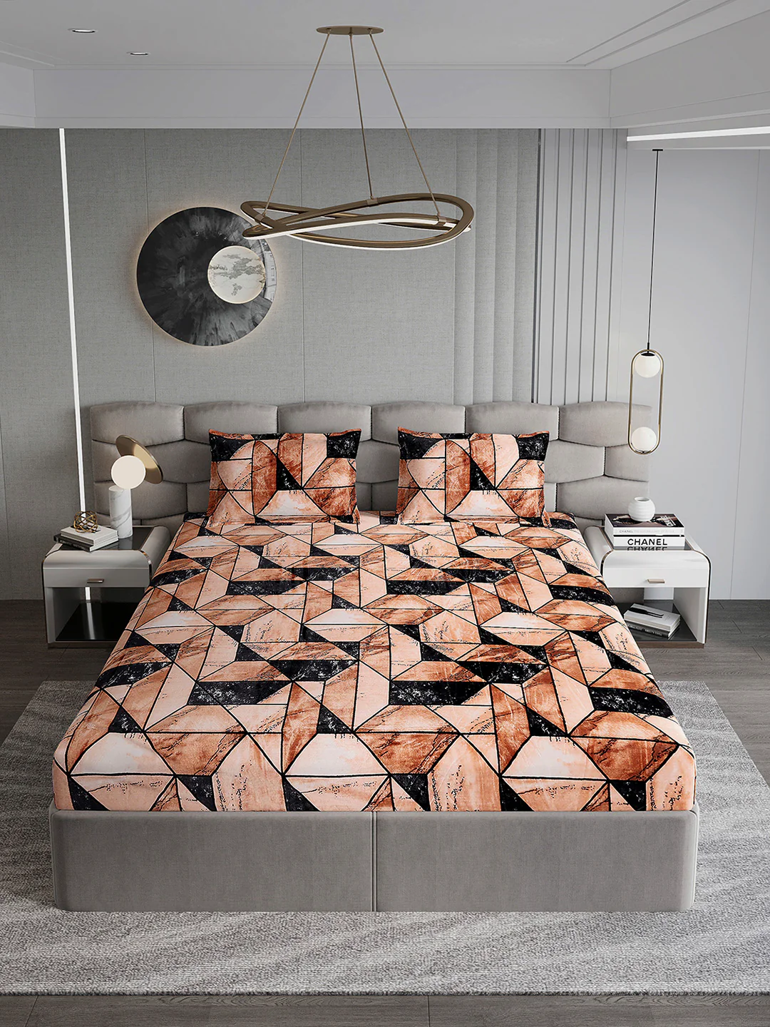 404 GSM Polyester Double Bed 1 Bedsheet with 2 Pillow Cover (Ruby Gold) - Image 3