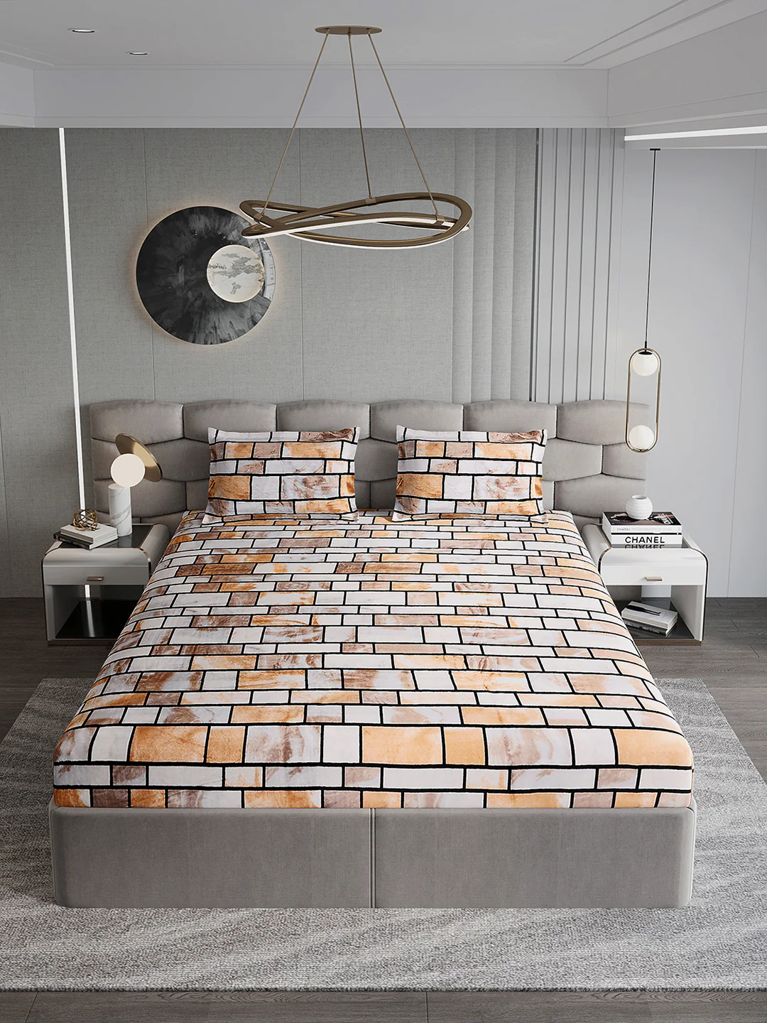 404 GSM Polyester Double Bed 1 Bedsheet with 2 Pillow Cover (Ruby Gold) - Image 3