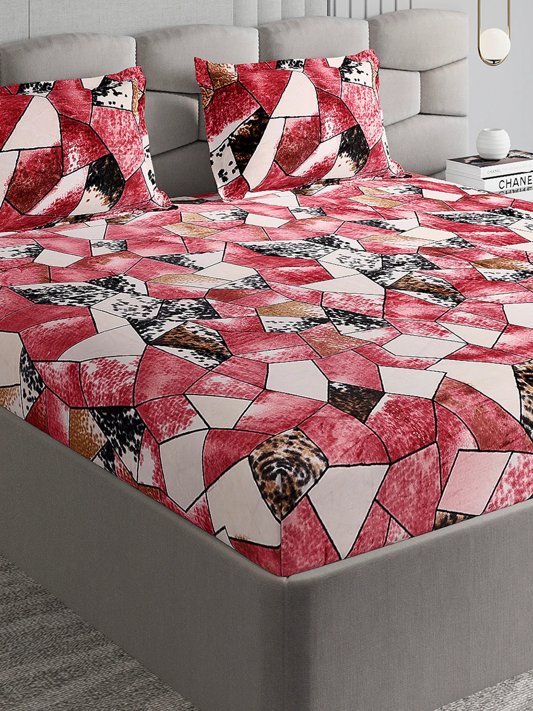 404 GSM Polyester Double Bed 1 Bedsheet with 2 Pillow Cover (Ruby Gold)