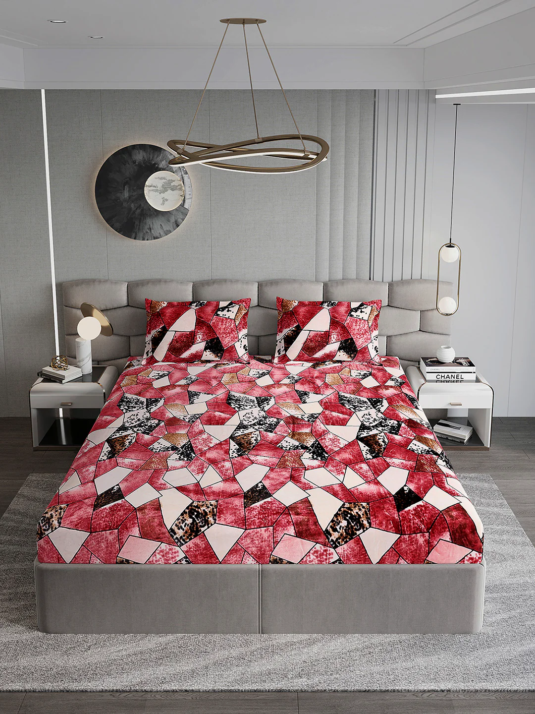 404 GSM Polyester Double Bed 1 Bedsheet with 2 Pillow Cover (Ruby Gold) - Image 3