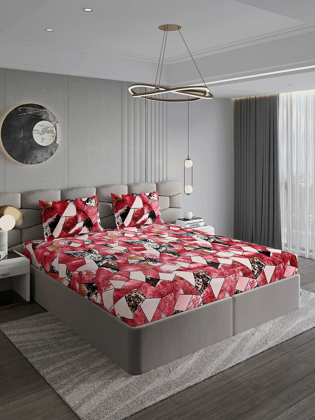404 GSM Polyester Double Bed 1 Bedsheet with 2 Pillow Cover (Ruby Gold) - Image 4