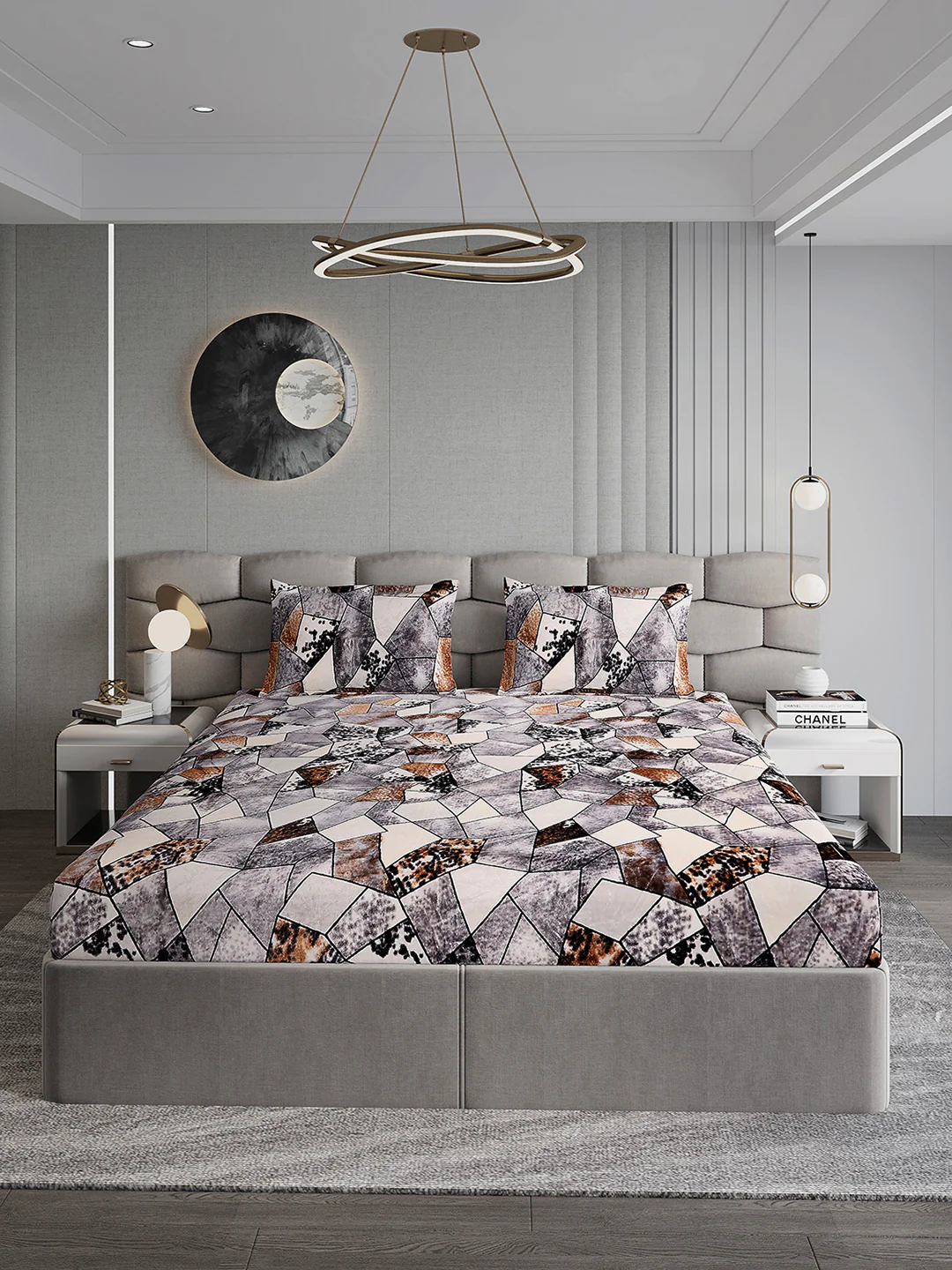 404 GSM Polyester Double Bed 1 Bedsheet with 2 Pillow Cover (Ruby Gold) - Image 2