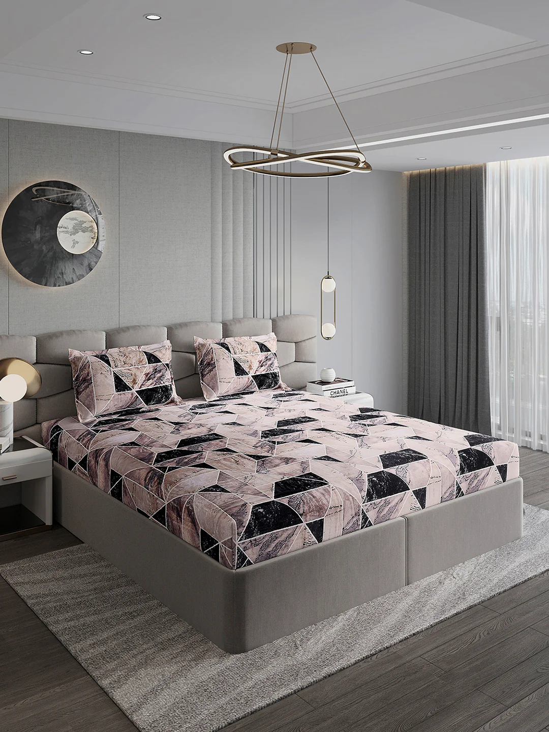 404 GSM Polyester Double Bed 1 Bedsheet with 2 Pillow Cover (Ruby Gold) - Image 4