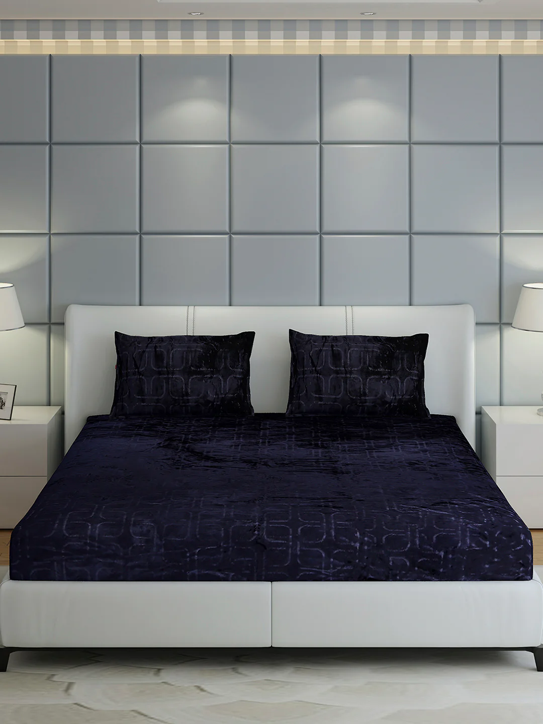 435 GSM Polyester Double Bed 1 Bedsheet with 2 Pillow Cover (Indigo) - Image 2