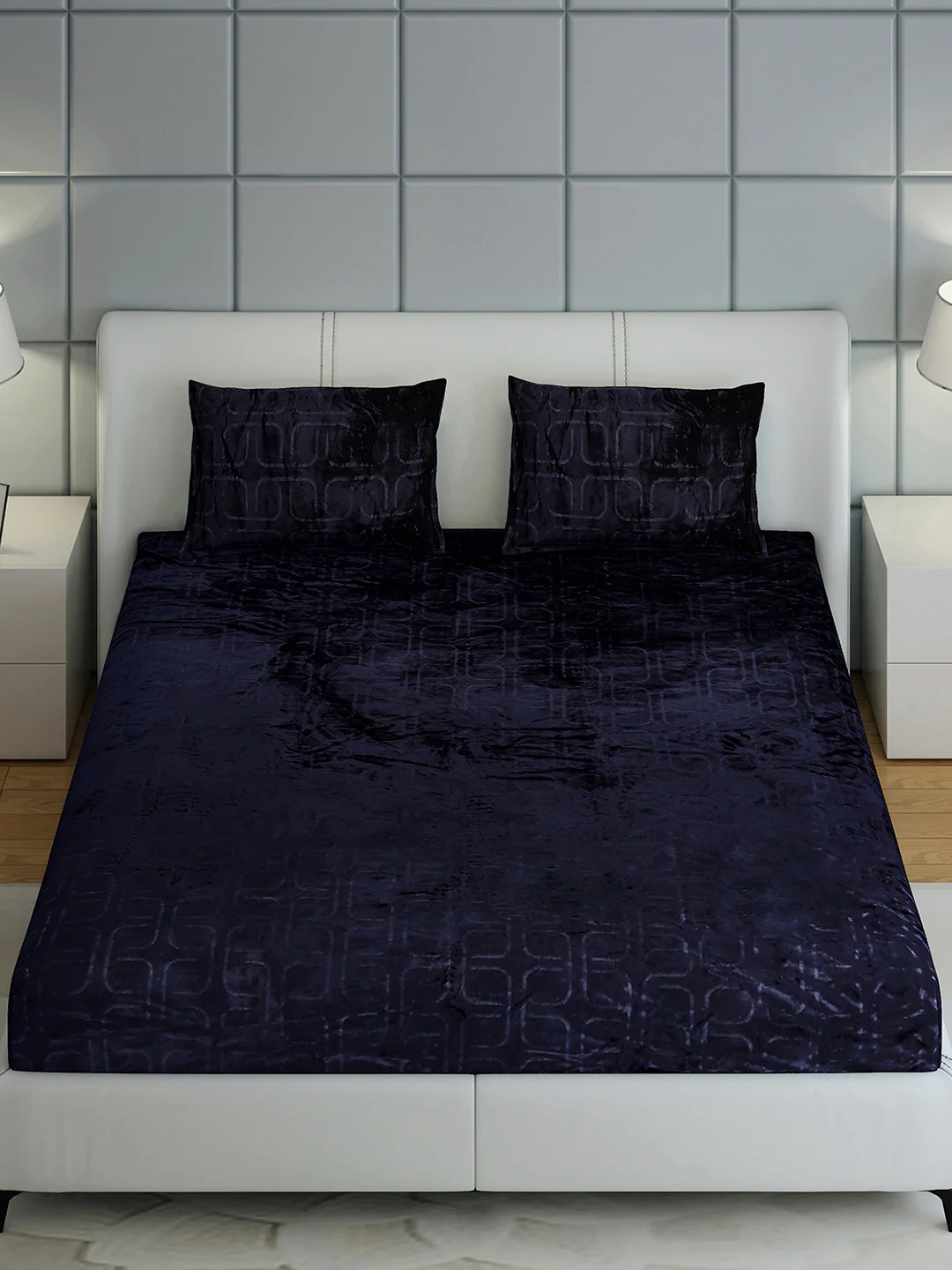 435 GSM Polyester Double Bed 1 Bedsheet with 2 Pillow Cover (Indigo) - Image 3