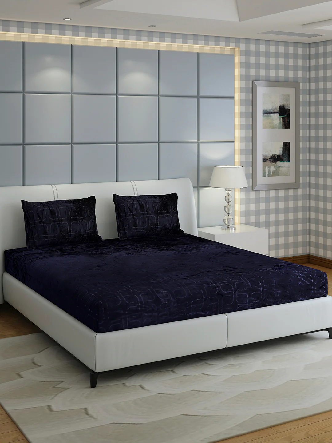 435 GSM Polyester Double Bed 1 Bedsheet with 2 Pillow Cover (Indigo) - Image 4