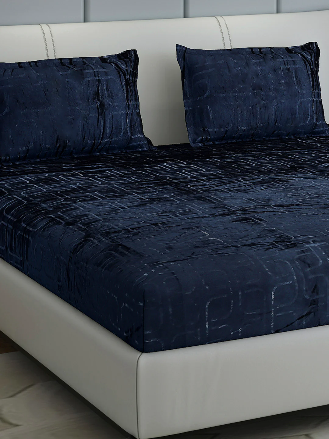 435 GSM Polyester Double Bed 1 Bedsheet with 2 Pillow Cover (Indigo)