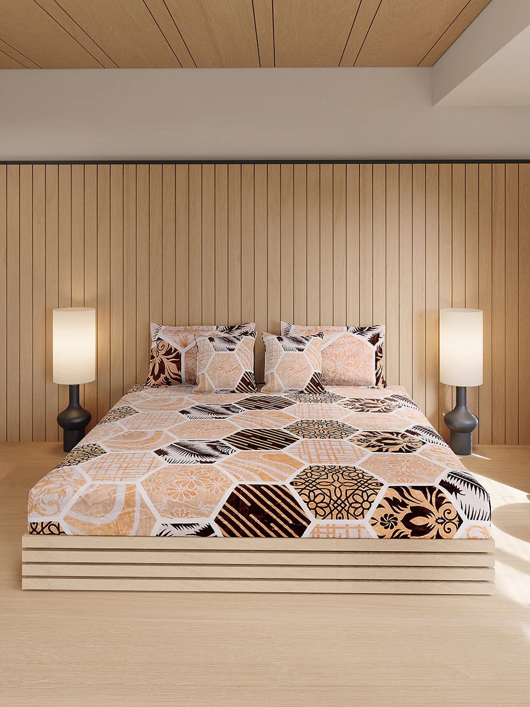 487 GSM Polyester Double Bed 1 Bedsheet, 2 Pillow Cover & 2 Cushion Case (Pristine 4 Pcs Set) - Image 2