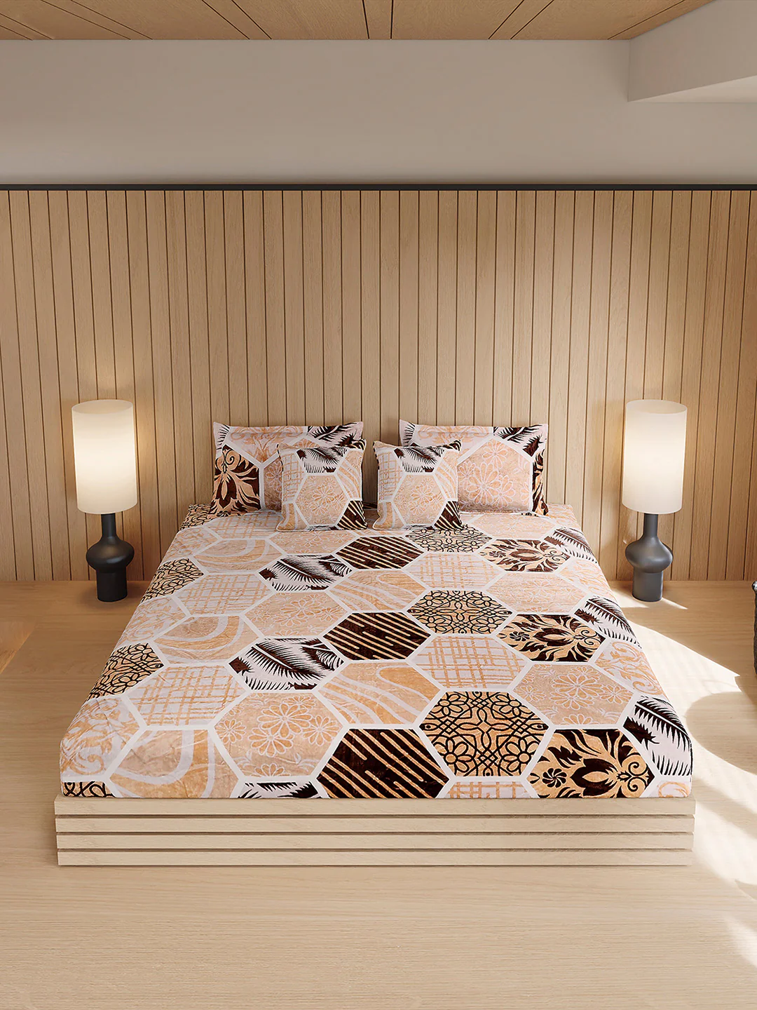 487 GSM Polyester Double Bed 1 Bedsheet, 2 Pillow Cover & 2 Cushion Case (Pristine 4 Pcs Set) - Image 3